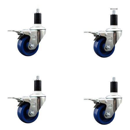 Service Caster 3'' Solid Poly Swivel 1-3/8'' Expanding Stem Caster Set Total Lock Brake, 4PK SCC-EXTTL20S314-SPUS-138-4